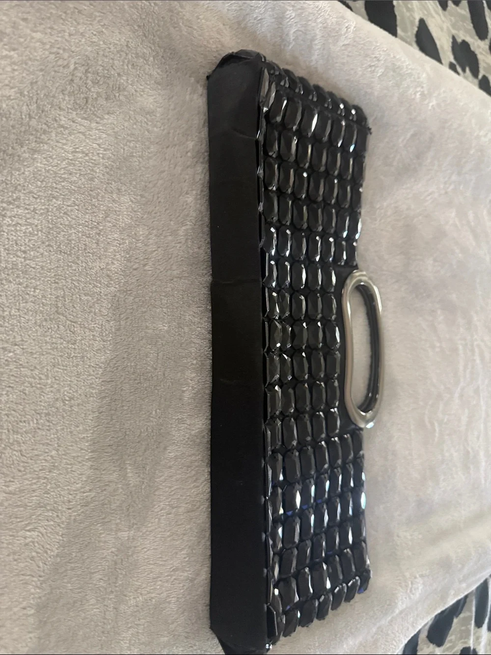 White House Black Market Black Crystal-Embellished Clutch with Metal Handle - Picture 2 of 3